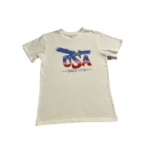 Club Social USA Graphic Tee Small Cream NEW Patriotic Eagle 1776 Short Sleeve